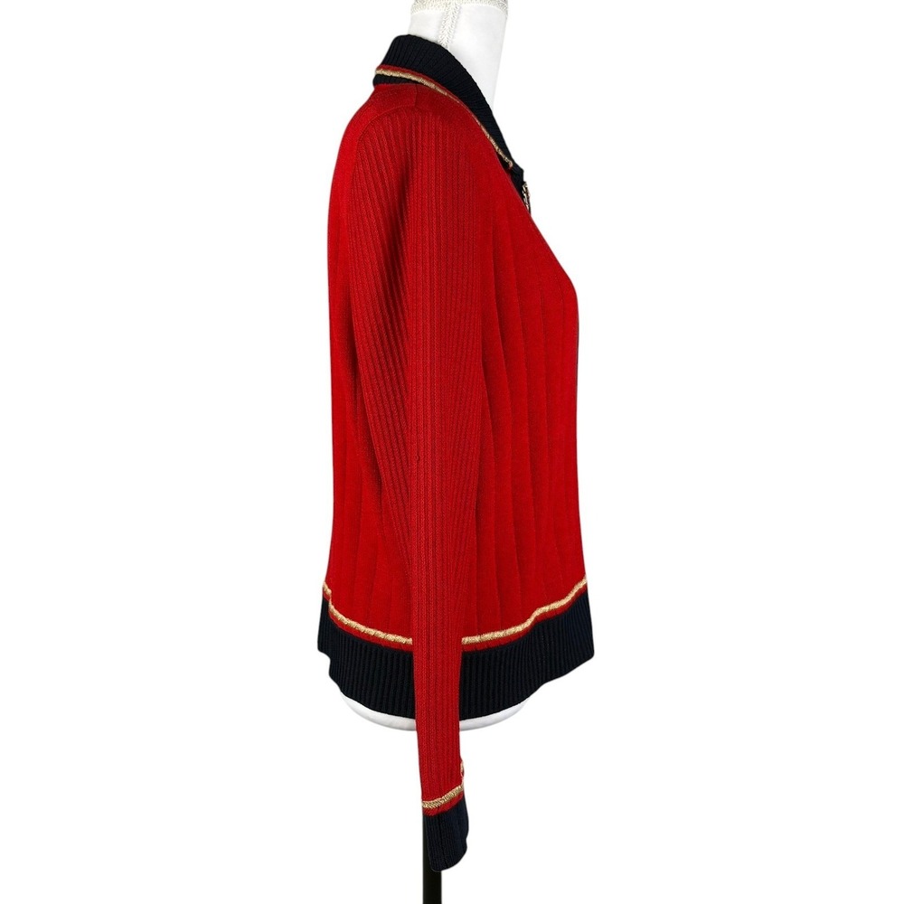 St John Santana Knit Full Zip Jacket Womens 4 Red Navy Gold Crest Nautical VTG - Picture 9 of 10